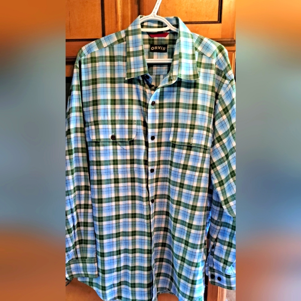Men's ORVIS Game Bird Plaid Button Up Top Long Sleeve LRG